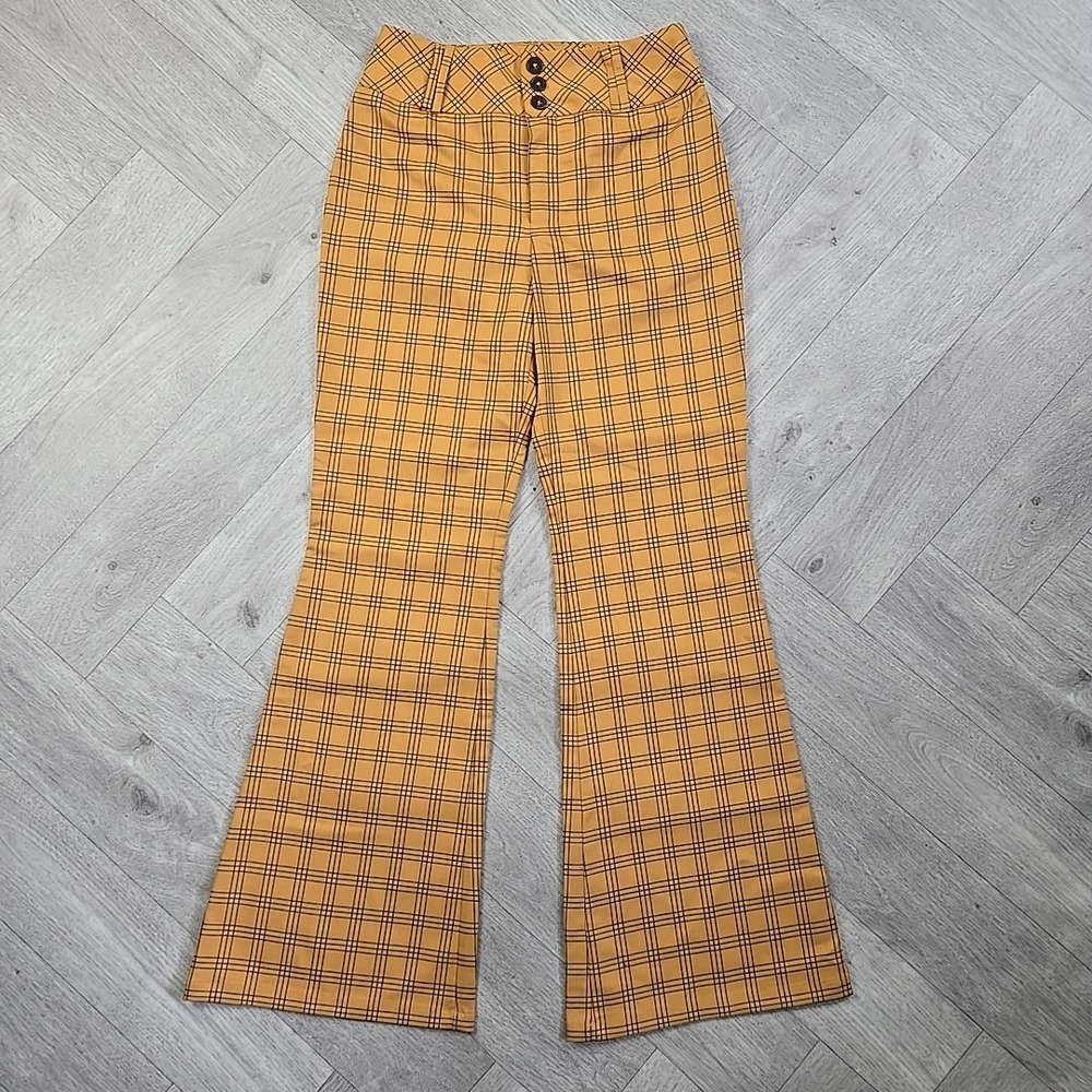 New! Wild Fable Size 4 Bell Bottom/Bootcut Gold/Yellow Plaid Flared Retro Pants